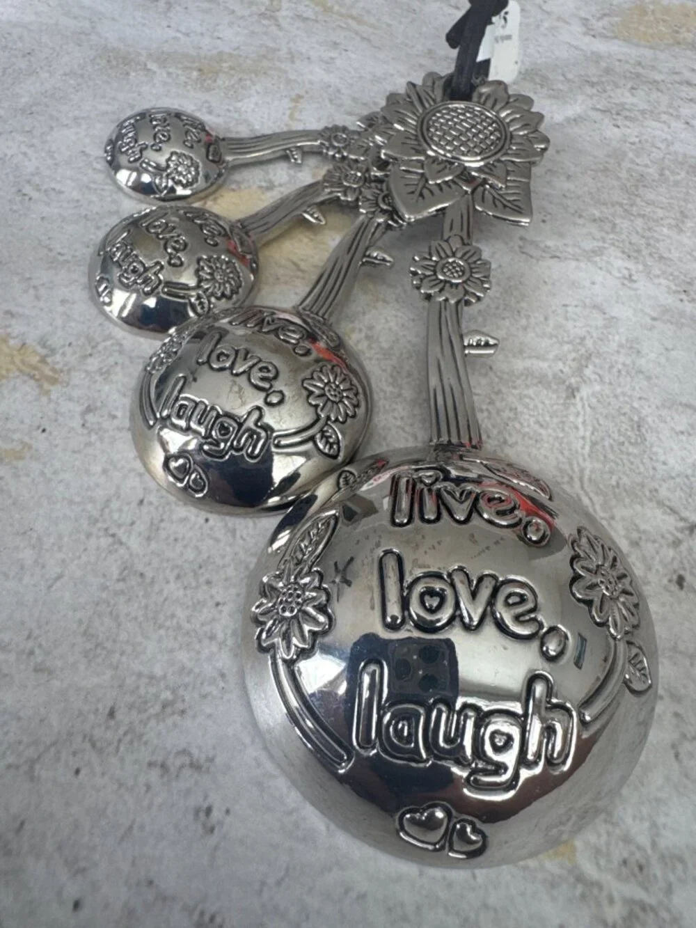 Live Laugh Love Silver Rooster Measuring Spoons Giftable NWT